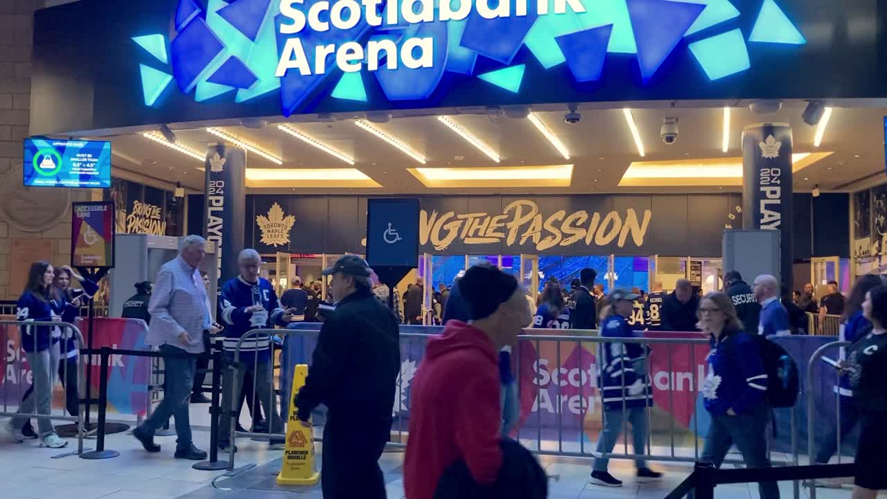 Fans Entering Scotiabank Arena In Downtown For A Toronto Maple Leafs NHL Playoff Game.