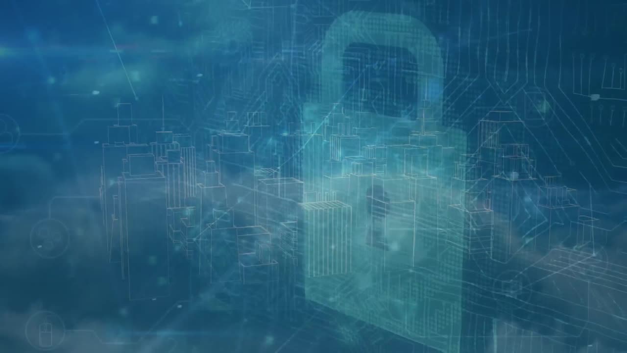 animatie van het netwerk van verbindingen met gegevensverwerking over het hangslotpictogram