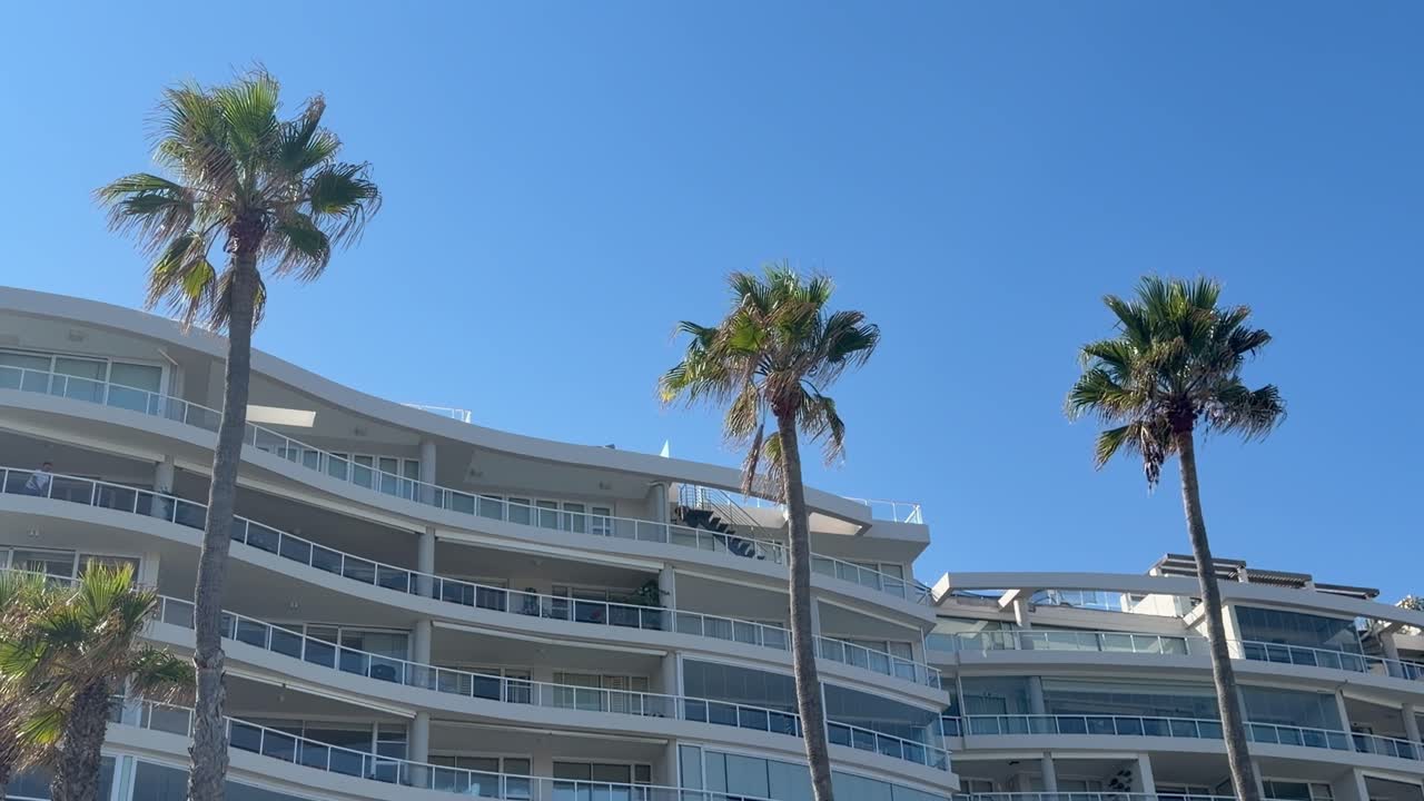 Palme di fronte ad appartamenti per vacanze.