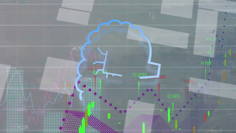 animación de un procesamiento de datos e iconos sobre las estadísticas