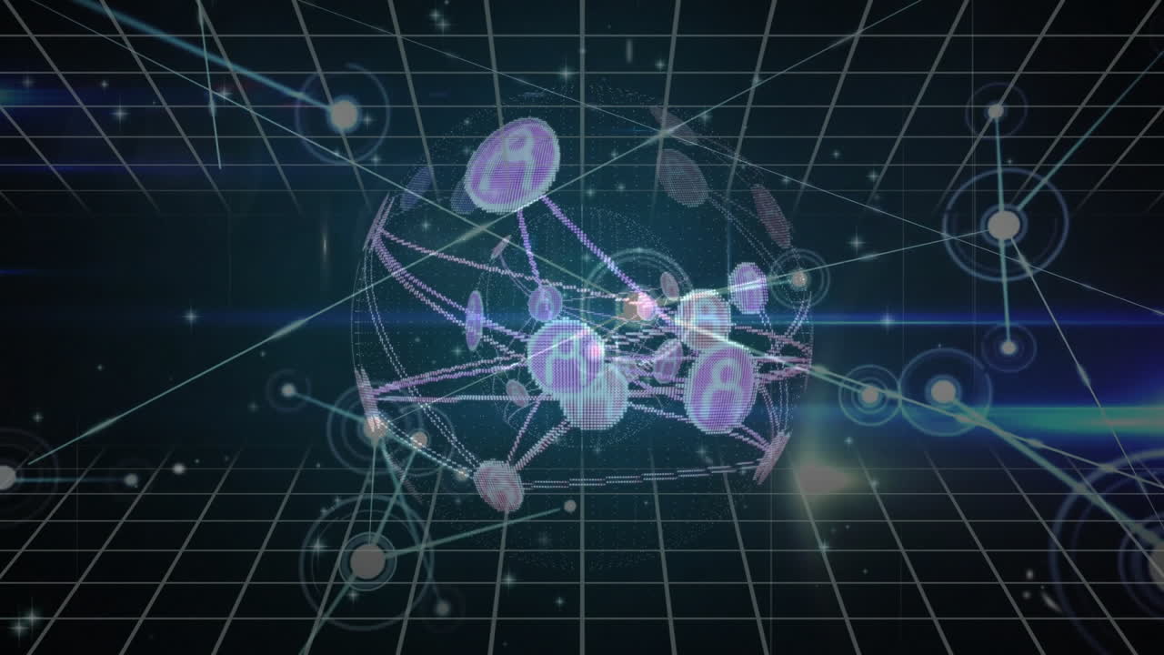 Animating network connections and data nodes over grid background