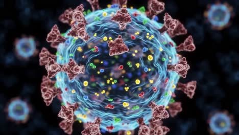 visual representation of a virus: an intricate view of viral structure and composition highlighted by colorful molecular interactions and surface features