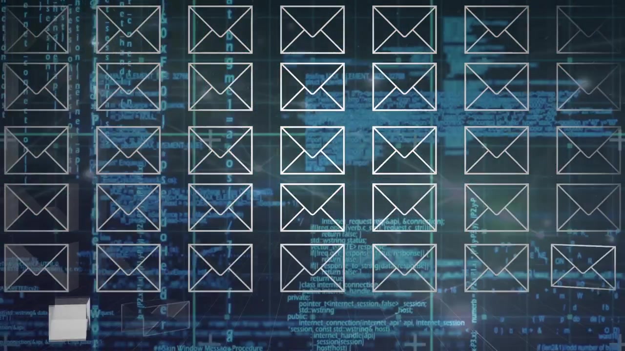 Animação de processamento de dados e rede de conexões.