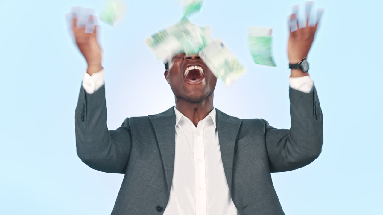 Business celebration, studio money rain