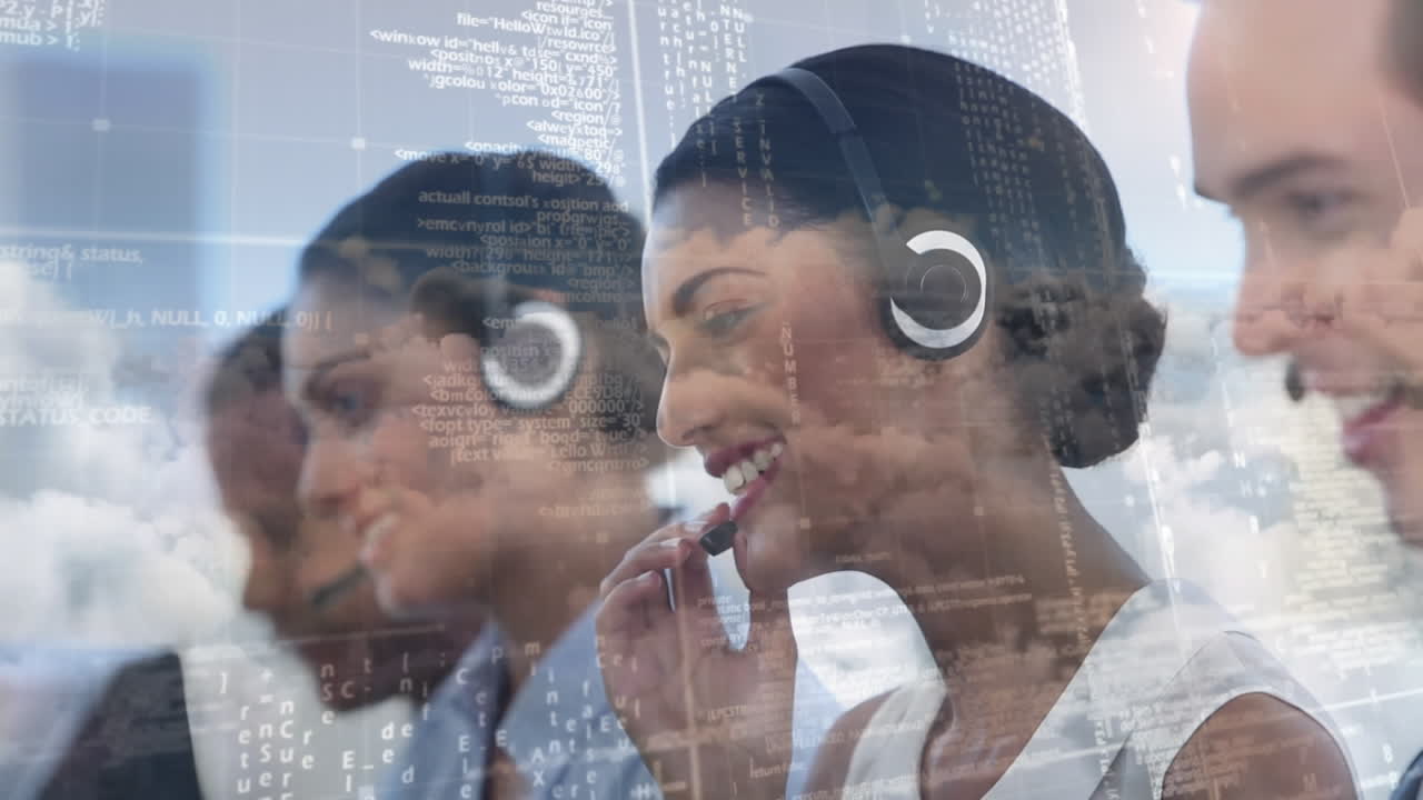 Employees working at call centre with code