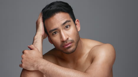 face, cosmetics and asian man with beauty