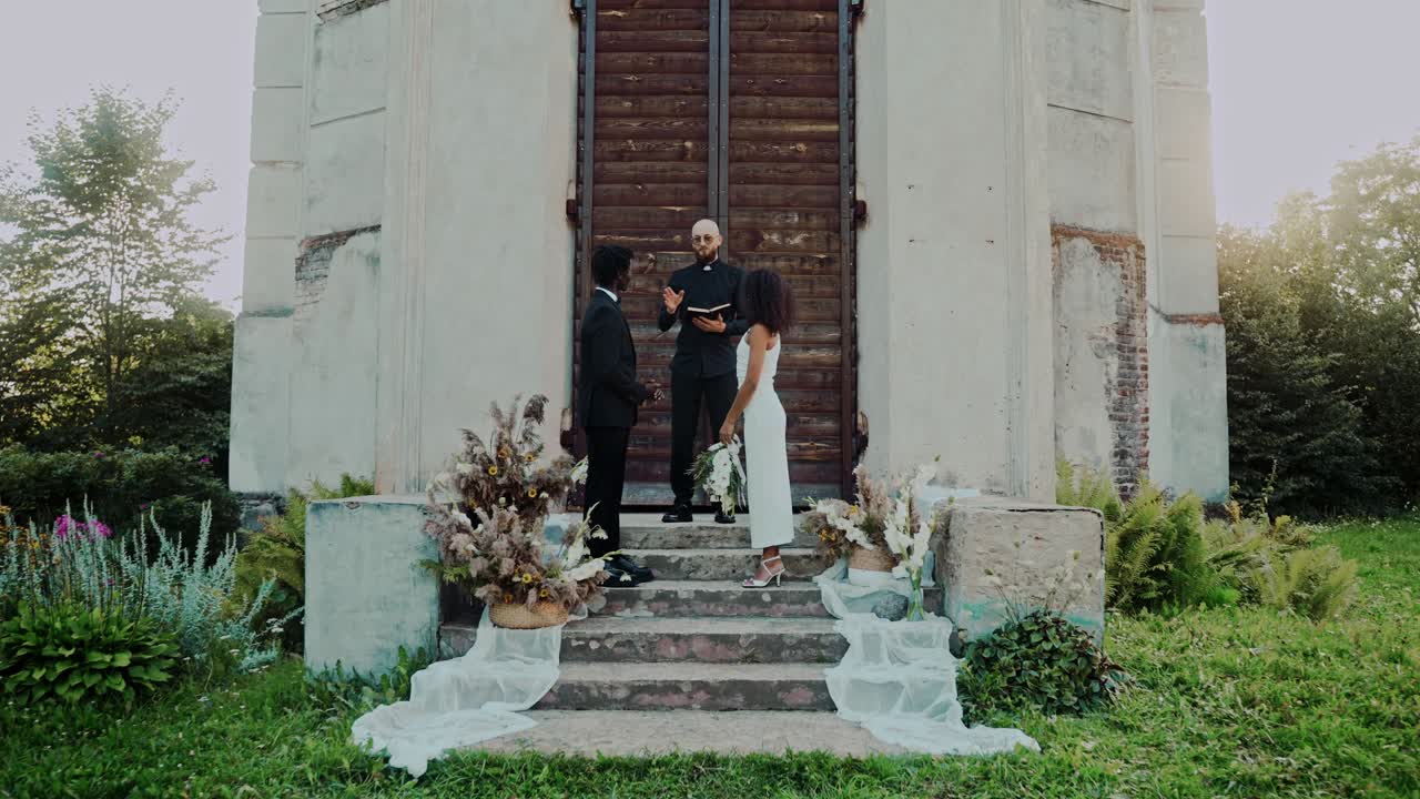 Wedding Ceremony with Diverse Couple and Officiant