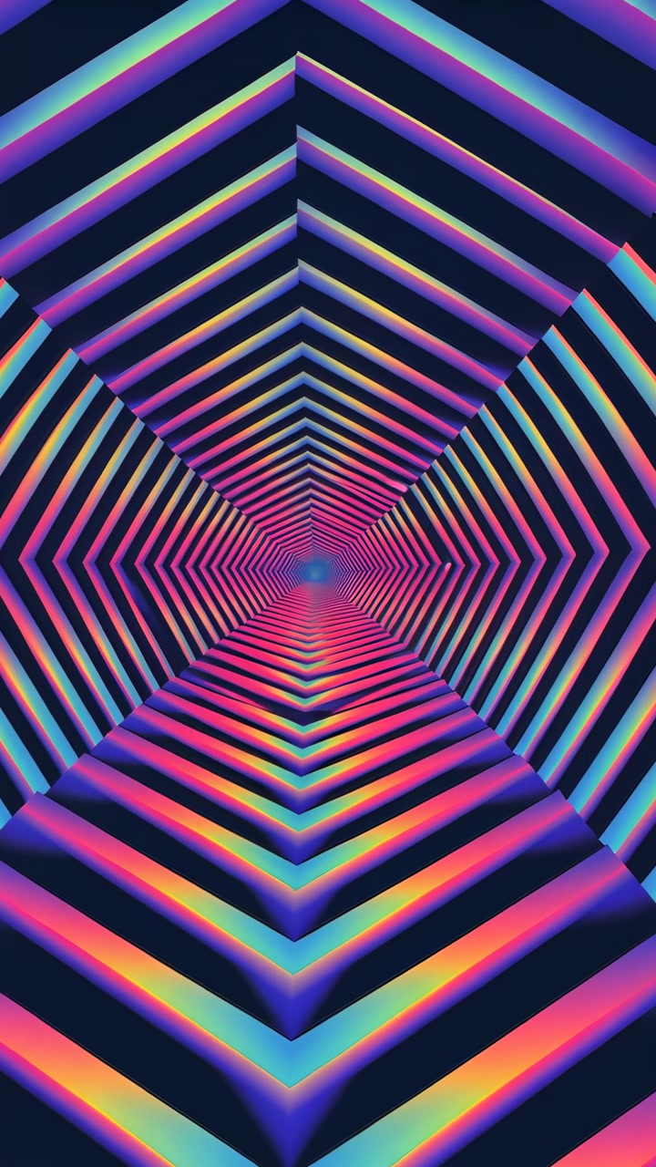 Abstract Tunnel With Glowing Iridescent Geometric Shapes