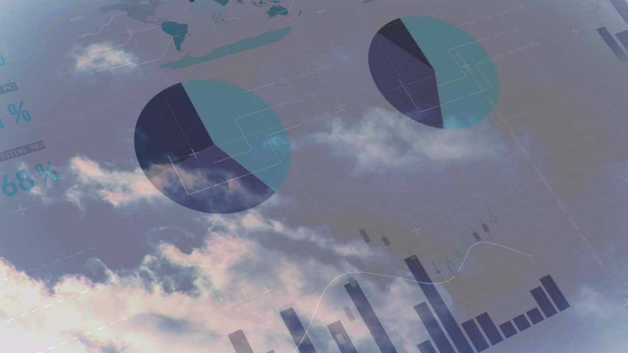 Animation of statistics processing over clouds and sky