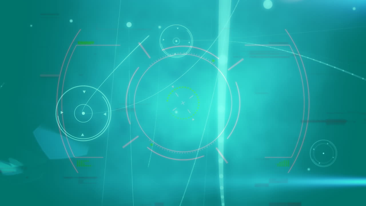 Digital animation of glitch effect over scope scanning against blue background