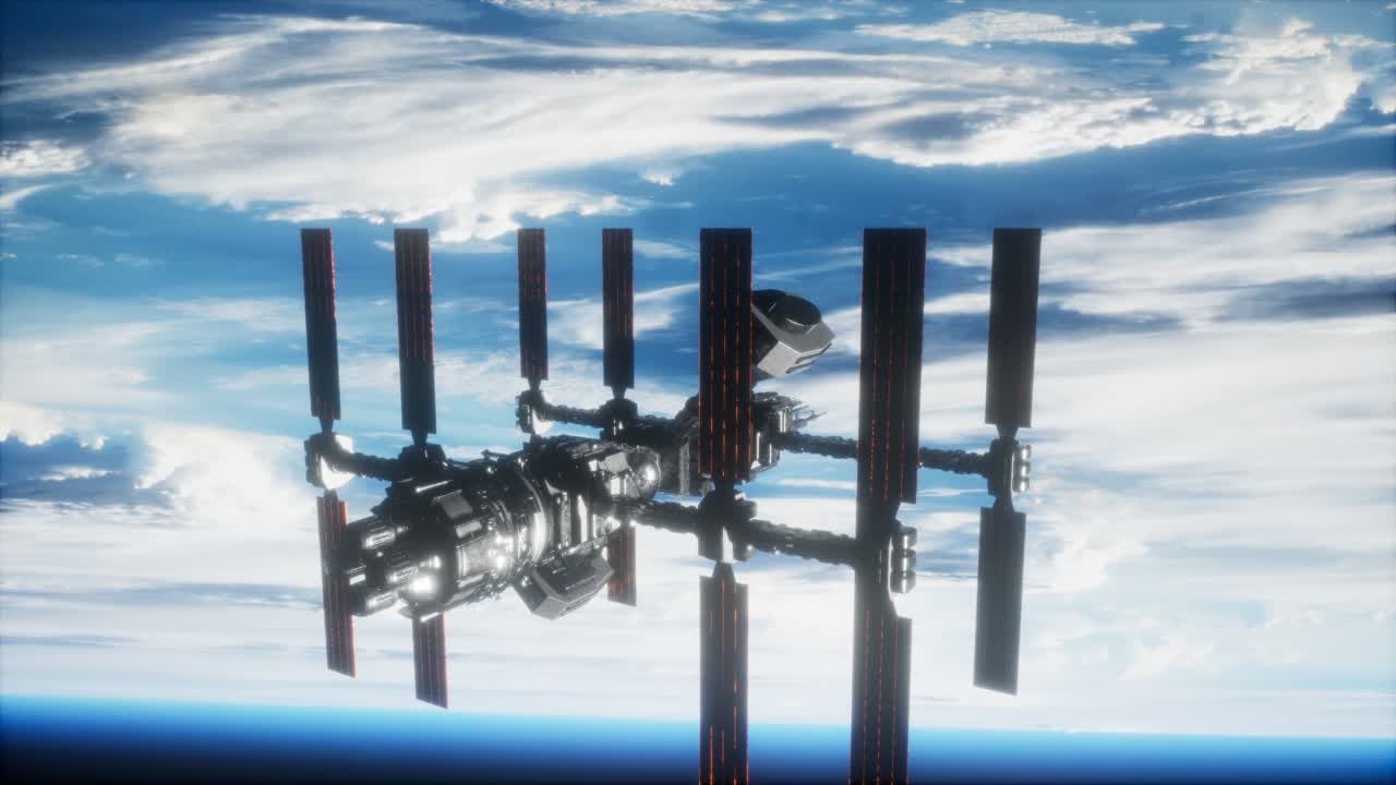 지구 위 에 있는 우주 공간 에 있는 국제 우주 정거장