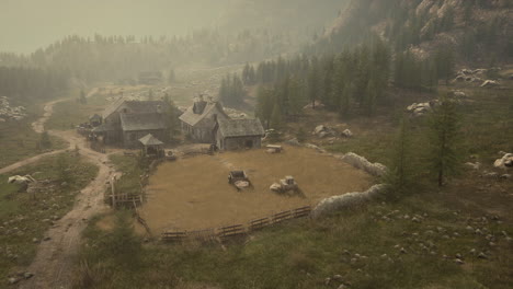 aerial view of swiss mountain village