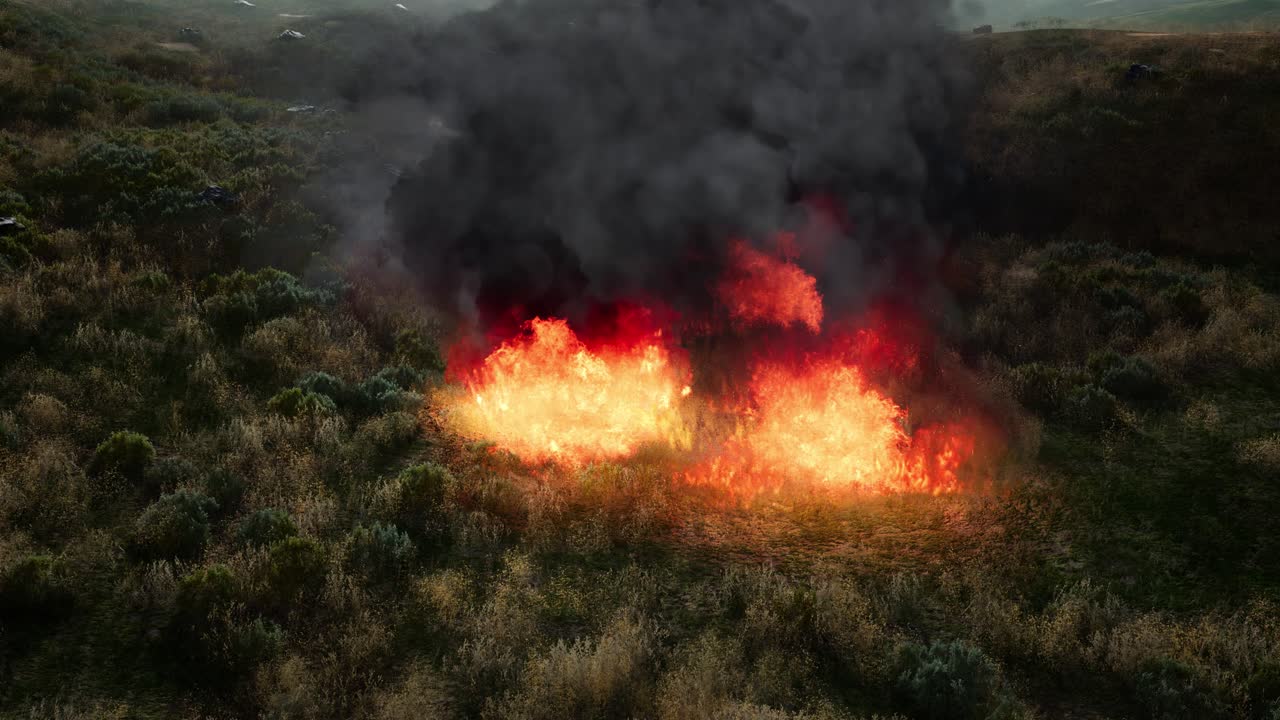 fuego rojo en la hierba seca