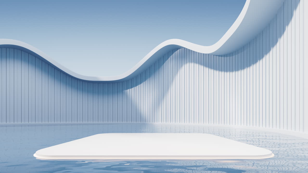 superficie de agua con fondo de edificio blanco, renderización 3d.