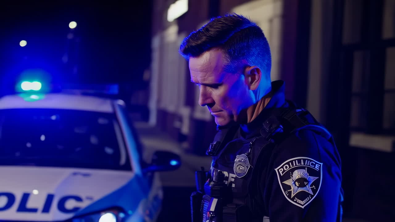 Police Officer on Night Patrol