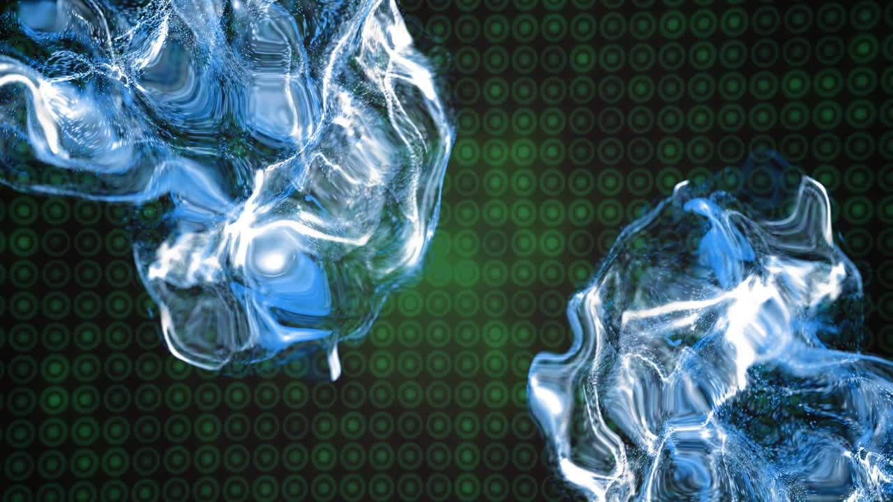 Animation of blue shapes over green spots