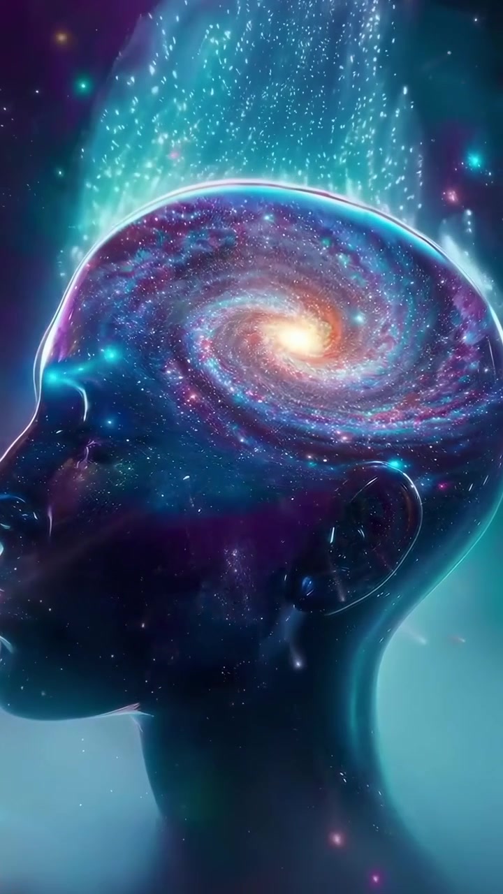 Silhouette astratta di testa umana contenente una galassia a spirale rotante