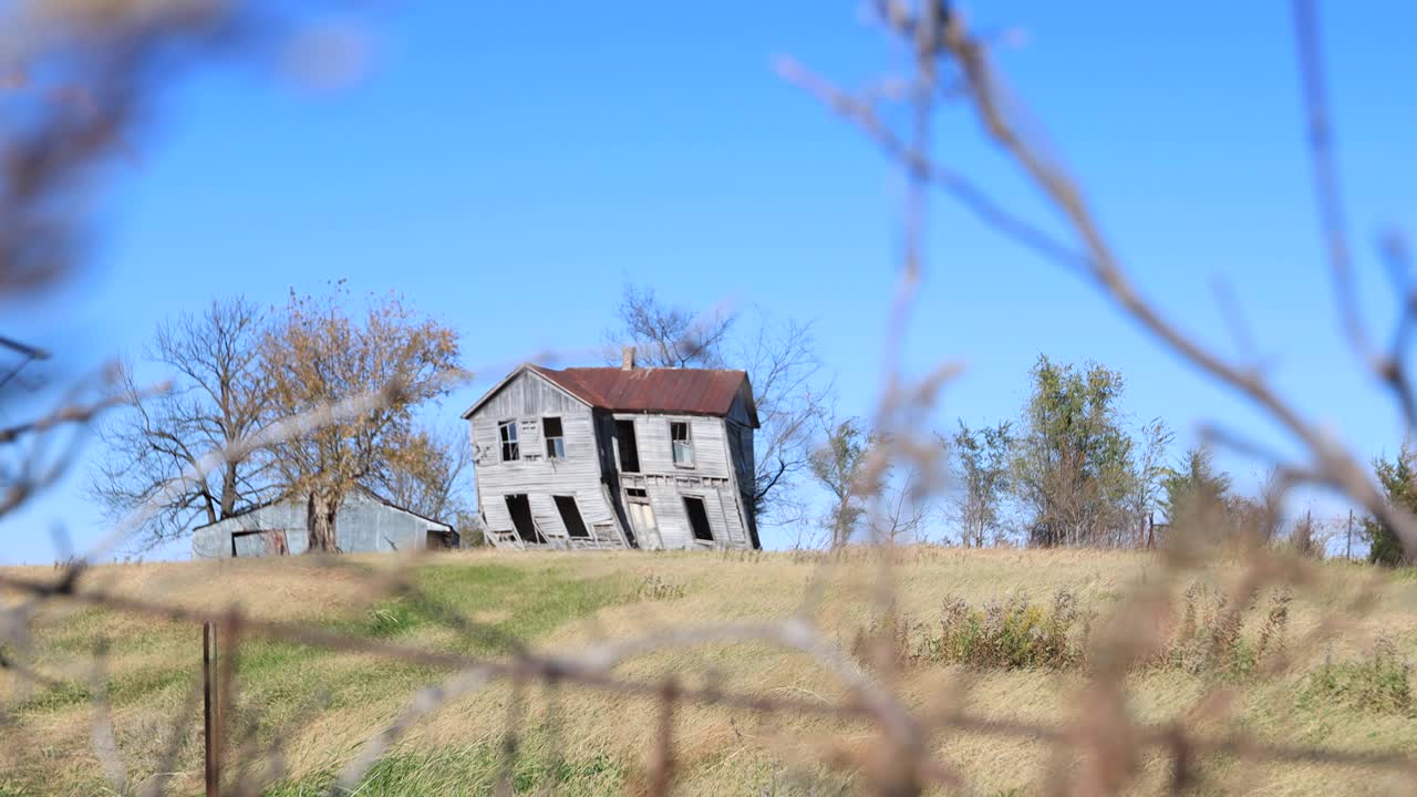 4K Dolly Abandoned Farm House Left to Right