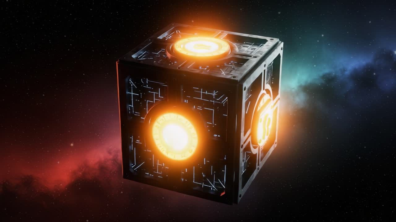 Mysterious Glowing Sci-Fi Cube in Space