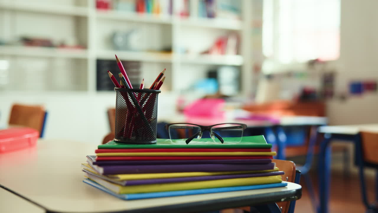 Classroom Scene with Books and Pencils