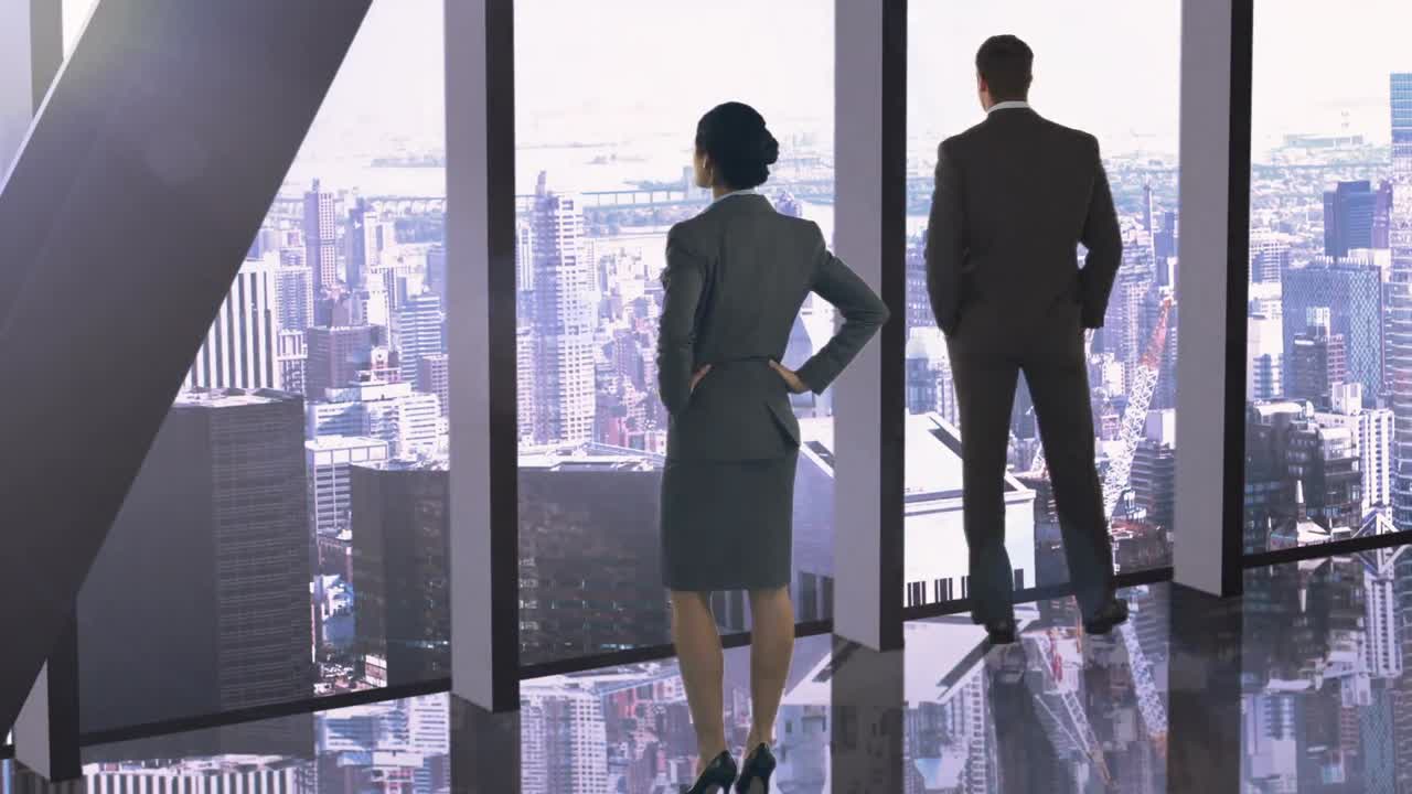 Digital image of business people are looking away