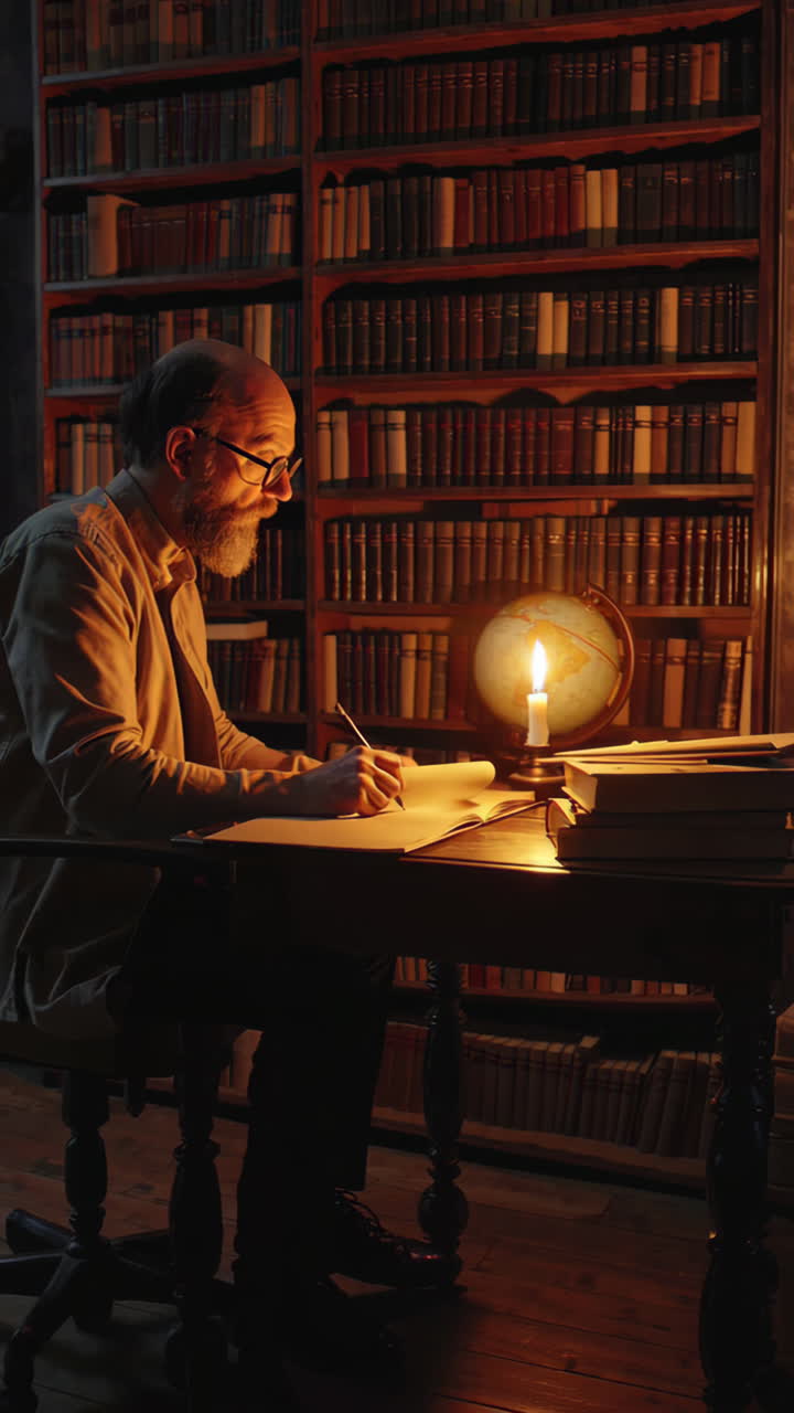 Elderly Scholar in a Historical Library