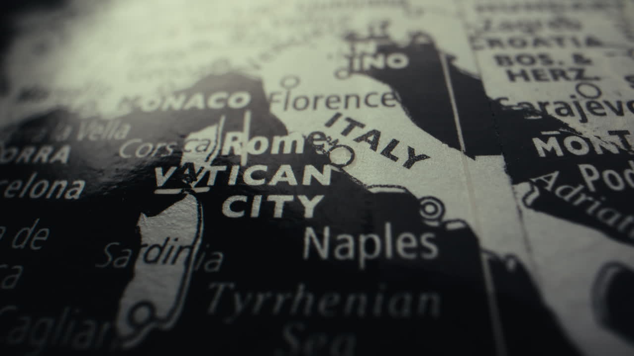 Close-up of a world map showing Vatican City and surrounding areas