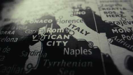 close-up of a world map showing vatican city and surrounding areas