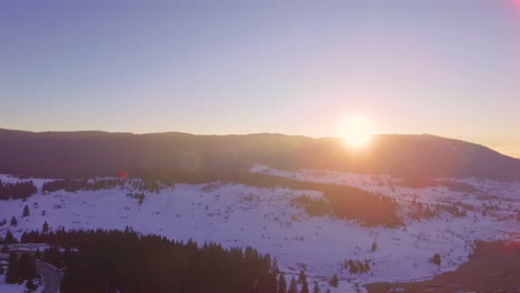 aerial view of the tourist sport, ski area and recreational resort on the mountain jahorina at sunset, bosnia and herzegovina