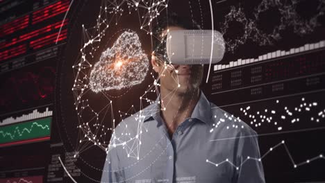 Man-using-virtual-reality-headset-and-futuristic-screen