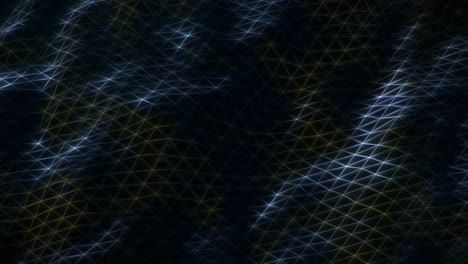 continuous animation showcasing rotating blue and yellow mesh net layers, highlighted by point lights, with luminous dots marking the intersections of the connecting lines