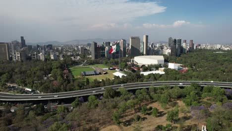 drone-shot-of-Campo-Marte-and-Chapultepec-in-Mexico-city