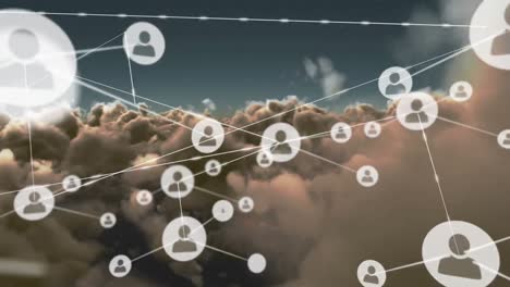 animation of network of connections with icons over clouds