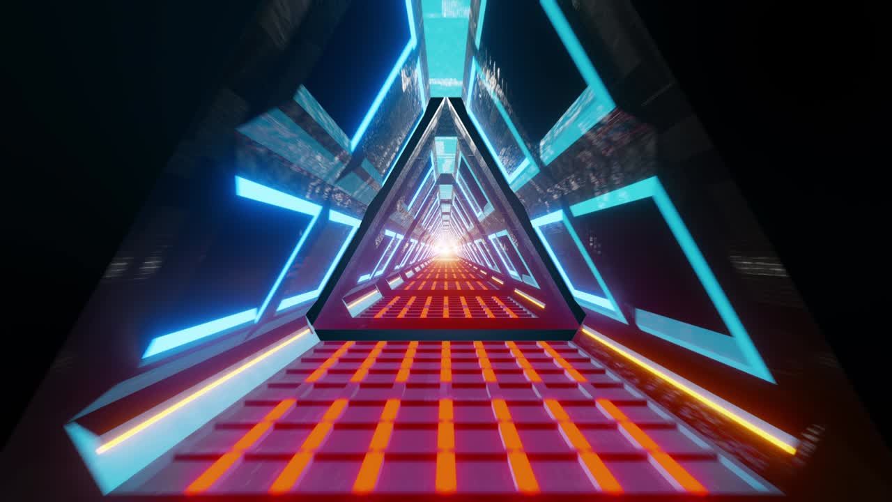 animación de un túnel triangular de alta tecnología