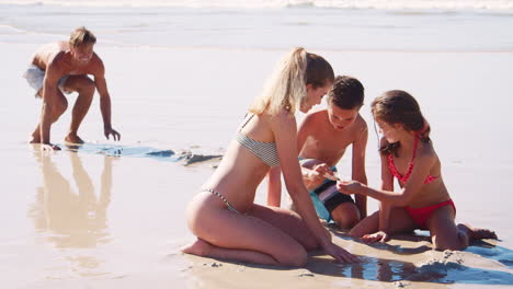 Familia-En-Vacaciones-De-Verano-Jugando-Juntos-En-La-Playa