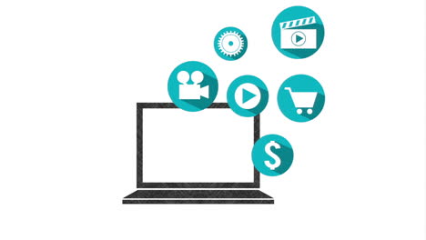 laptop with multimedia and e-commerce icons