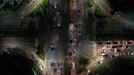 night traffic intersection aerial view