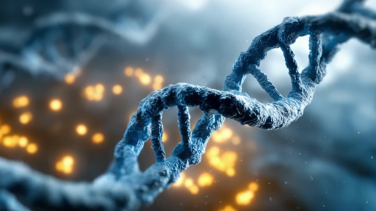 An Intricate Close-Up of DNA Helix with a Mystical Background, Showcasing the Complex Structure of Genetic Material in Stunning Detail and Vibrant Coloration