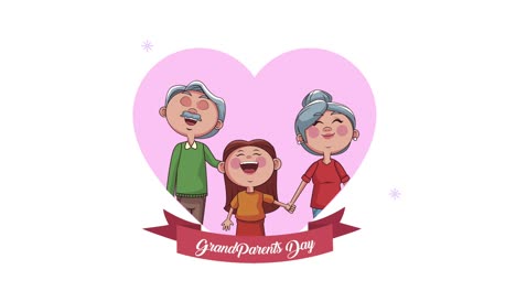happy grandparents day lettering with couple and granddaughter