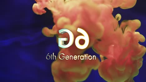 animation of 6g 6th generation text over orange liquid on blue background