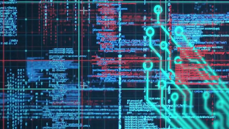 Animation of computer circuit board and data processing over grid