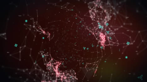 Animation-of-flickering-qr-code-over-network-of-connections-and-neon-lights