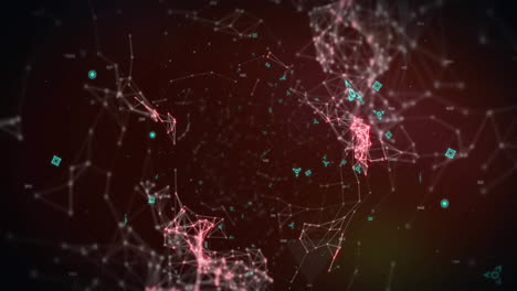 Animation of flickering qr code over network of connections and neon lights