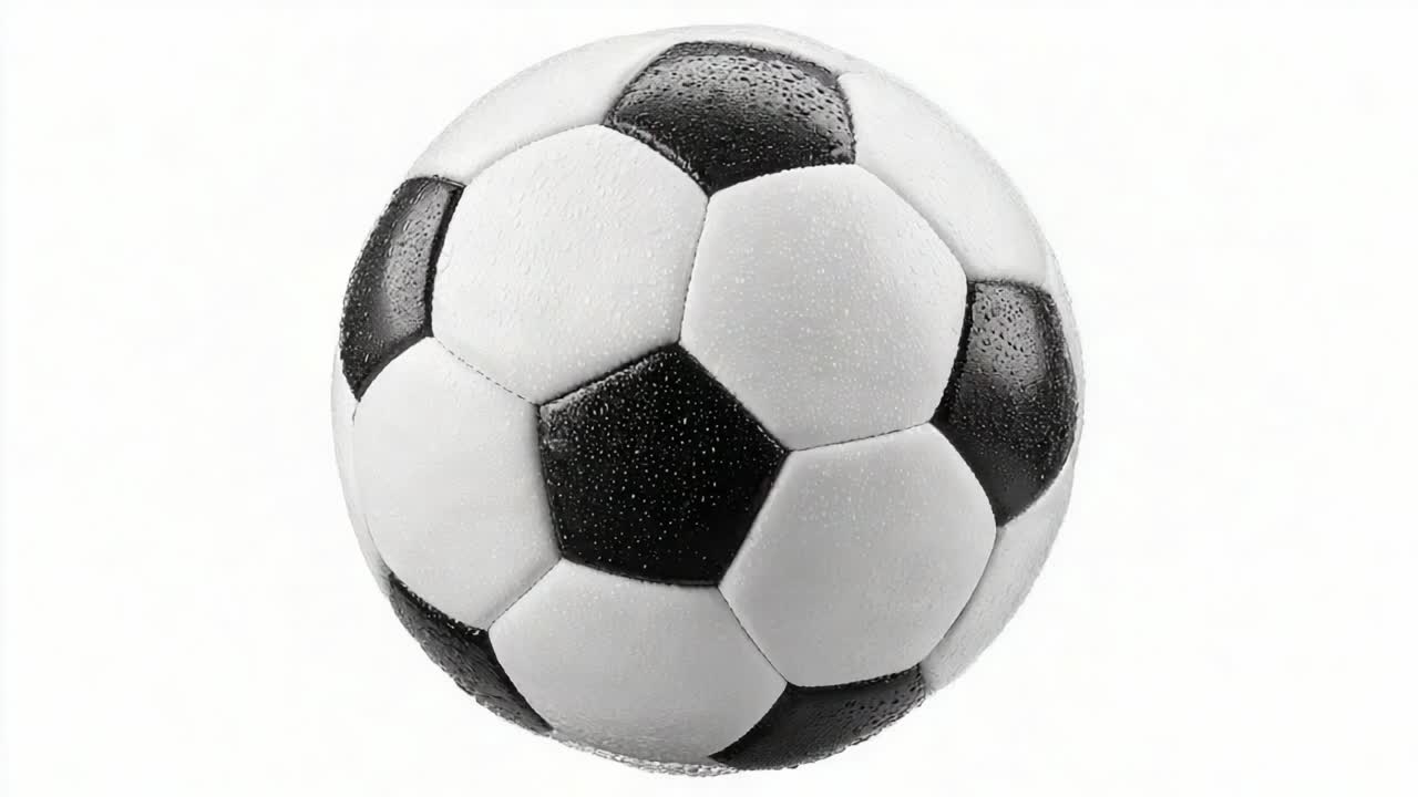 Eine Nahaufnahme-Serie, die die detaillierten Texturen eines klassischen schwarz-weißen Fußballs in zwei verschiedenen Aufnahmen zeigt und sein Design und seine Merkmale einfängt