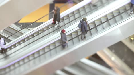 people riding an escalator in a shopping mall