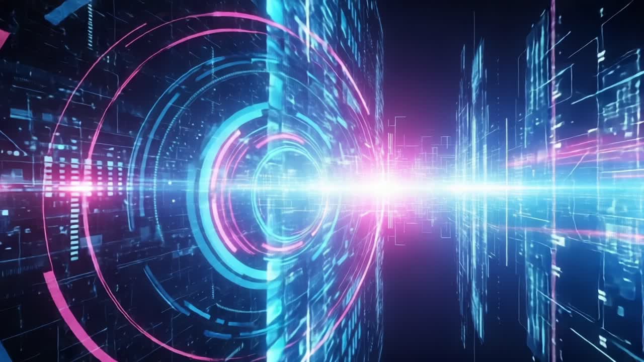 Dynamic Digital Landscape: A Mesmerizing Display of Vibrant Colors and Geometric Shapes Illustrating the Pulse of Technology and Innovation in Motion