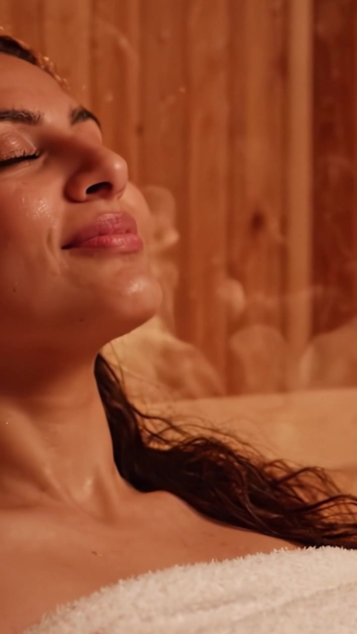 Relax e serenità: una donna che si gode una tranquilla esperienza spa in un ambiente caldo, abbracciando la calma e momenti di pace per un ringiovanimento totale