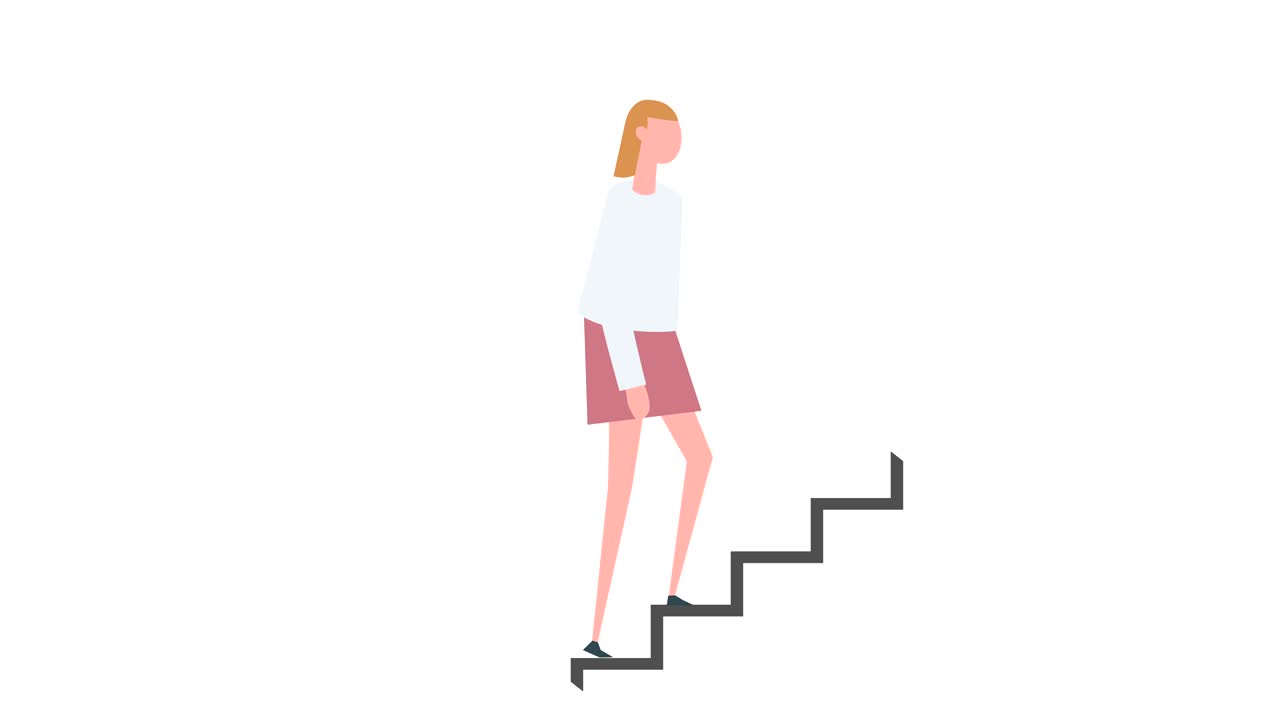 평평한 만화, 다채로운 여성 캐릭터 애니메이션, 소녀, 경력 사다리 상황에서 걸어