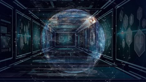 animation von globus und netzwerk von verbindungen über datenverarbeitung auf bildschirmen