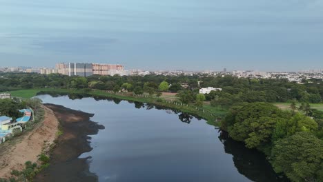 Aerial-Drone-Shot-of-River-In-Chennai-City